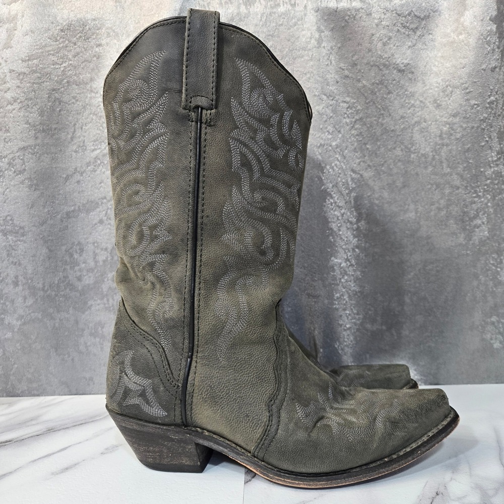 Rockin Country Cowboy Boots Womens Size 8 M Grey Leather Embroidered Western